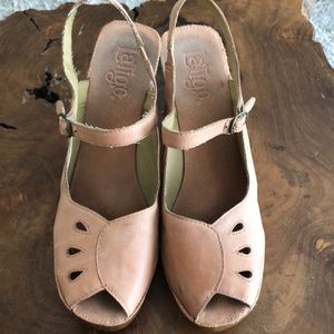 Latigo Anthropologie Nubuck Leather Wood Platform Sandal